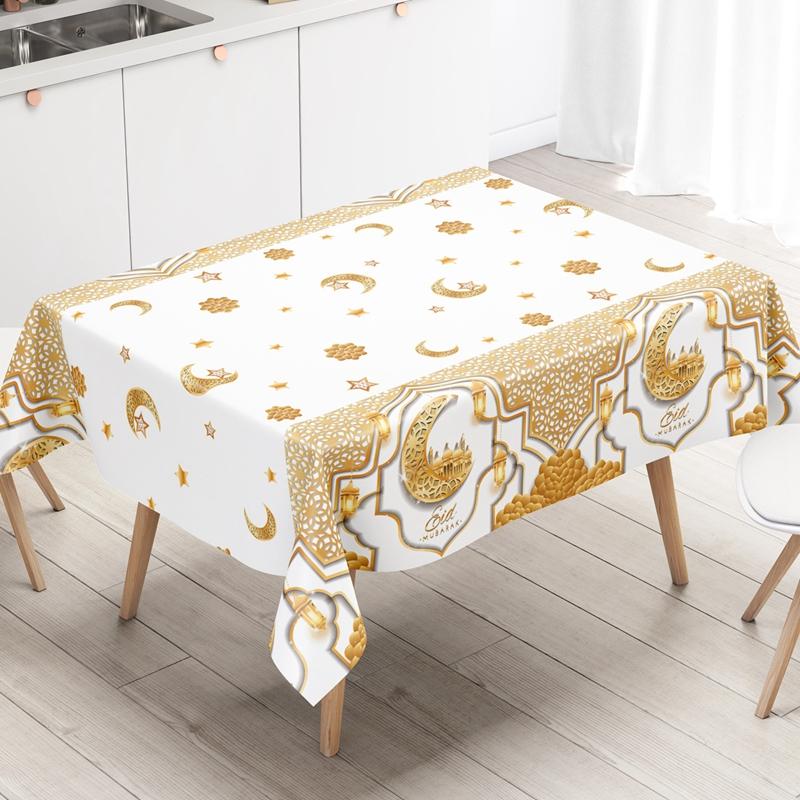 Product Introduction of Eid Mubarak 2  Pcs Star Moon Tablecloth Ramadan Kareem Decor for Home 2025 Islamic Muslim Party Eid Al Adha Supplies Castle Table Cover 10