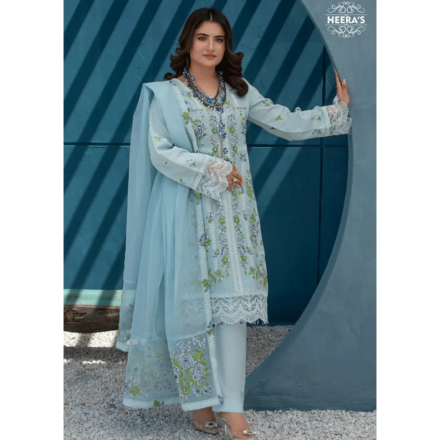 HSS-198 - Readymade - Luxury Sky Aroob Embroidered Suit