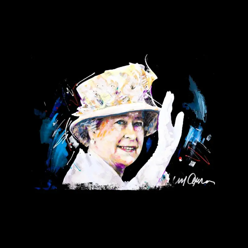 Sidney Maurer Original Portrait Of Queen Elizabeth Floral Hat Kid's Hooded Sweatshirt 2