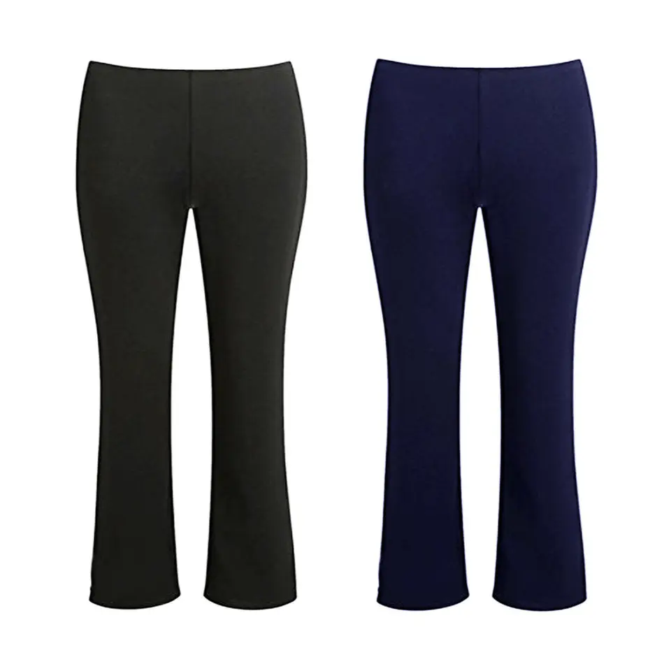 2 PACK GIRLS PULL UP SCHOOL TROUSER FINELY RIBBED ELASTICATED WAIST STRETCH PANT