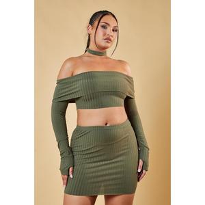 Carla Bardot Choker Neck Cropped Top & Mini Skirt Co-ord Set