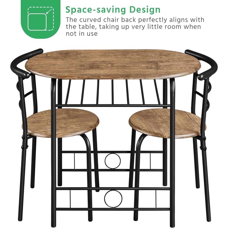 3 Piece Modern Dining Table Set, Kitchen Table and Chairs Set for 2, Space Saving Table Set, Breakfast Nook Table Set with Steel Legs and Storage Rack for Kitchen/Small Space, Brown 6