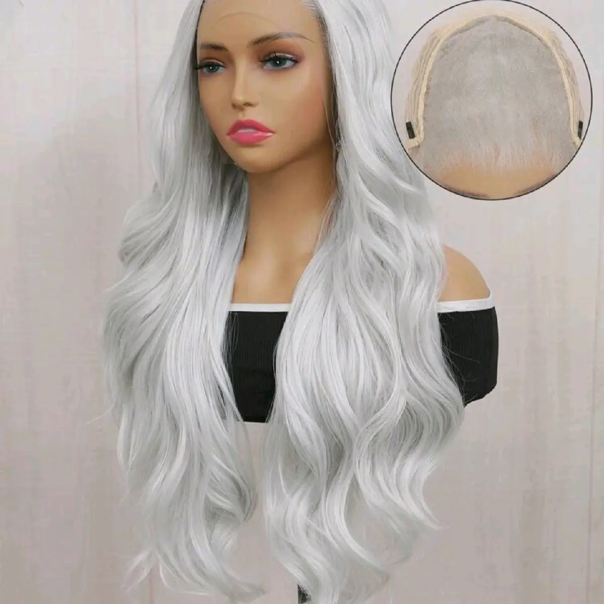 24inch Heat Resistant Synthetic Lace Front Wig - Long Body Wave, Ash Grey Color