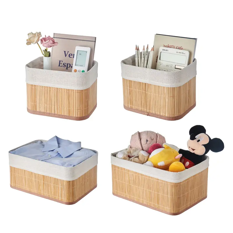 Eden & Willow Set of 3/4 Storage Shelf Baskets with Lining, Stackable Bamboo Storage Divider Boxes for Closet Drawer & Cupboards | Organiser Bins for Cupboards storage  organizer 7
