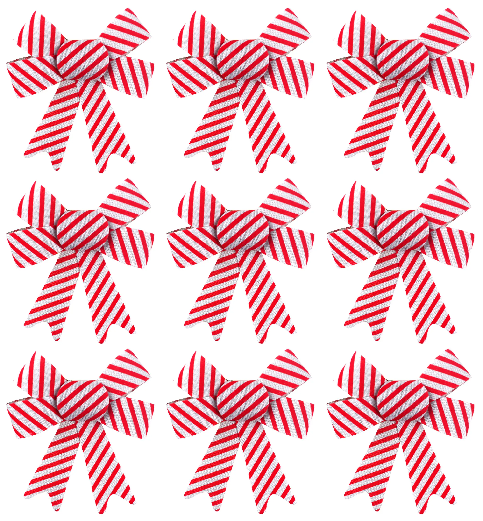 Candy Cane Stripe Red White Christmas Tree Bow Decorations - Set of 9