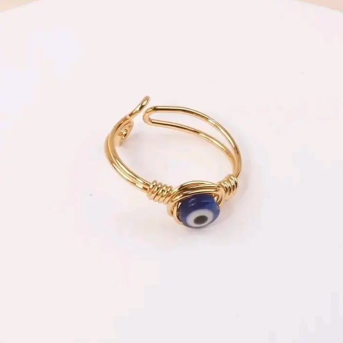 Evil Eye Adjustable Ring, Blue Evil Eye Ring, Gold plated, Lucky Ring, Turkish eye ring, Symbolic ring, handmade 1