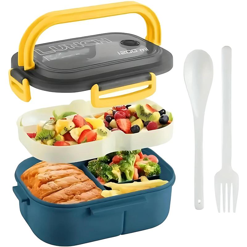 Premium Leak-Proof Dual-Compartment Lunch Box, Microwave-Safe, Spacious, and Easy to Clean with Cutlery Set – Ideal for Meal Prep, Work, Office, School, Travel and Picnic Modern  Bento Box for Kids, Adults, Food Storage, Reusable Lunchbox ,Tableware heate 2