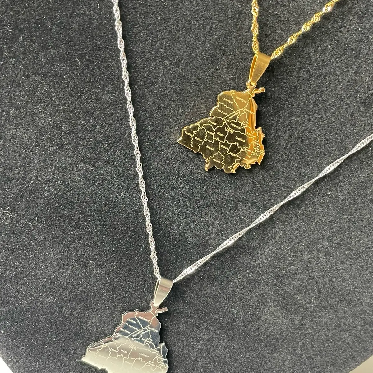 Engraved state of punjab map necklace