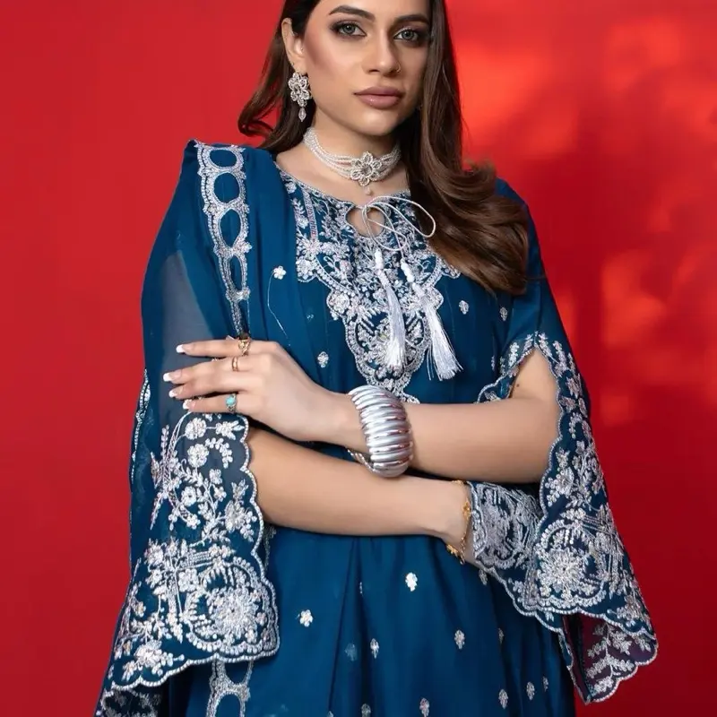 Mother Daughter Three Piece Full Embroidered Chiffon Suit with Sharara- Luxury Party Wear Collection Dress Dupatta