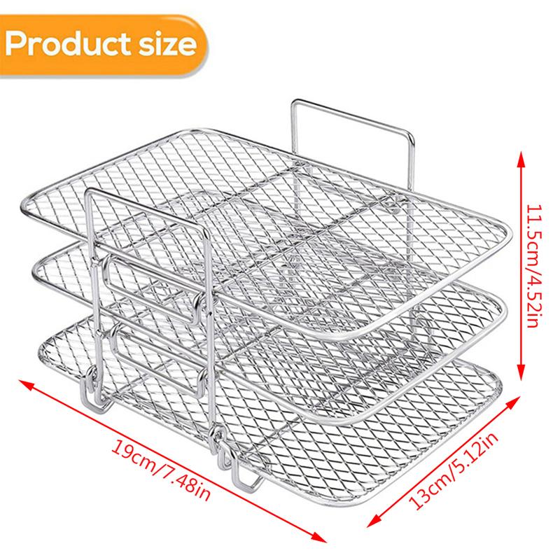 Product Introduction of UK 3 Tiers Air Fryer Rack Compatible With Ninja DZ 201 and DZ401 Food Air Fryer, Food Grade 304 Stainless Steel Multi-Layer Dehydrator Rack Double Basket Air Fryer Accessories Home Grilling Rack for Ninja Double Basket Air Fryer 1