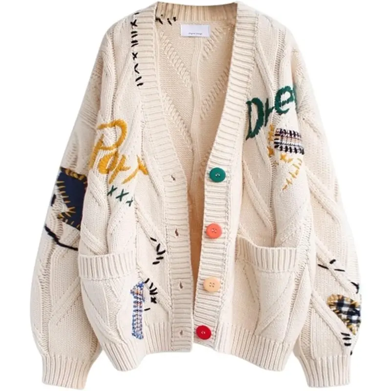 Sweaters for Women Cartoon Cute Loose Knit Cardigan Female Japanese College Style Sweater Coat Clothing Collar