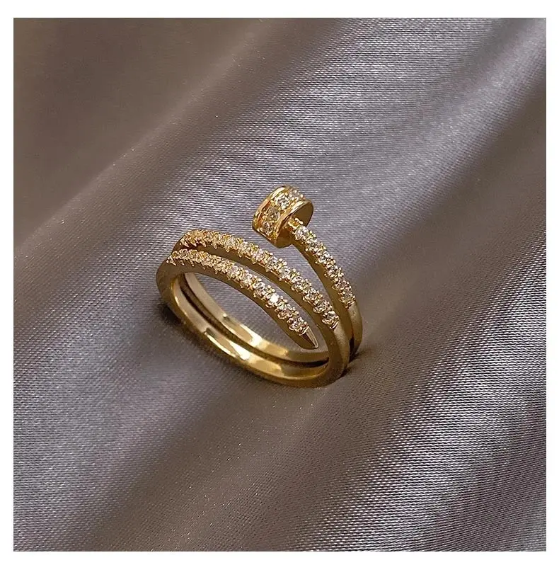 Gold Ring Studded Swirl Style Crystal High Quality everday Jewellery, Great Gift for Birthday, Anniversary Female Girls University Accessories Jewellery Adjustable Ring (no size required) One size fits all..