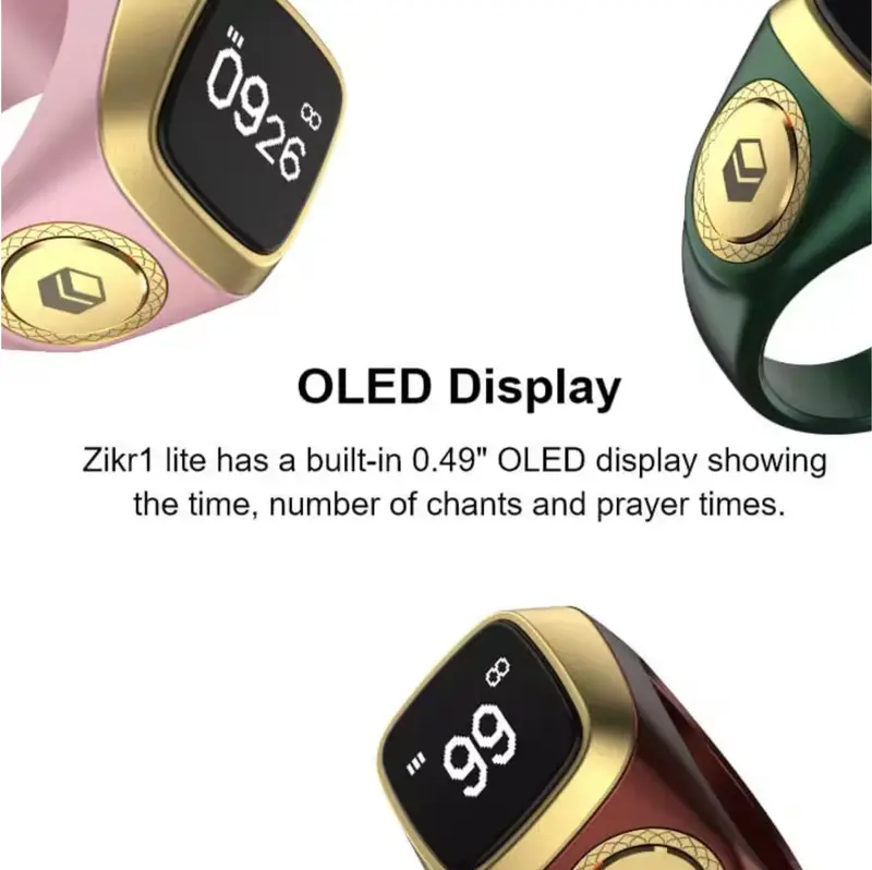 iQIBLA Zikr Ring Smart Tasbeeh Ring With App Muslim Tasbih With 5 Prayer Reminder Islamic Digital Tally Counter for Men & Women Qibla Direction Finder Customizable Prayer Reminders 6
