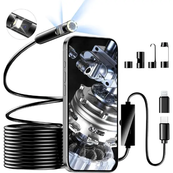 Dual Lens Endoscope Inspection Camera, 1920p Endoscope Camera with 8+1 Adjustable Led Light, Endoscope with 16.5ft Semi-Rigid Cable Snake Camera/ 7.9mm Ip67 Waterproof Camera for iPhone, Ipad, Samsung Smartphone Cellphone 0