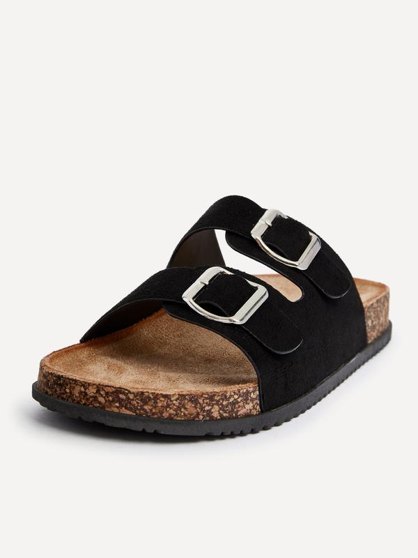 ECHO Black Faux Suede Double Buckle Footbed Sandal 4