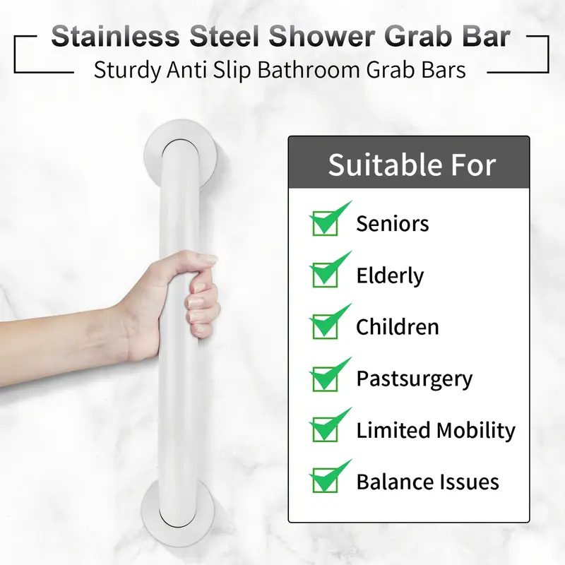 2-Pack Polished Stainless Steel Grab Bars for Shower and Bathroom, 12-Inch Safety Hand Rails, Anti-Slip Mobility Aids for Elderly, Children, and Disabled 1