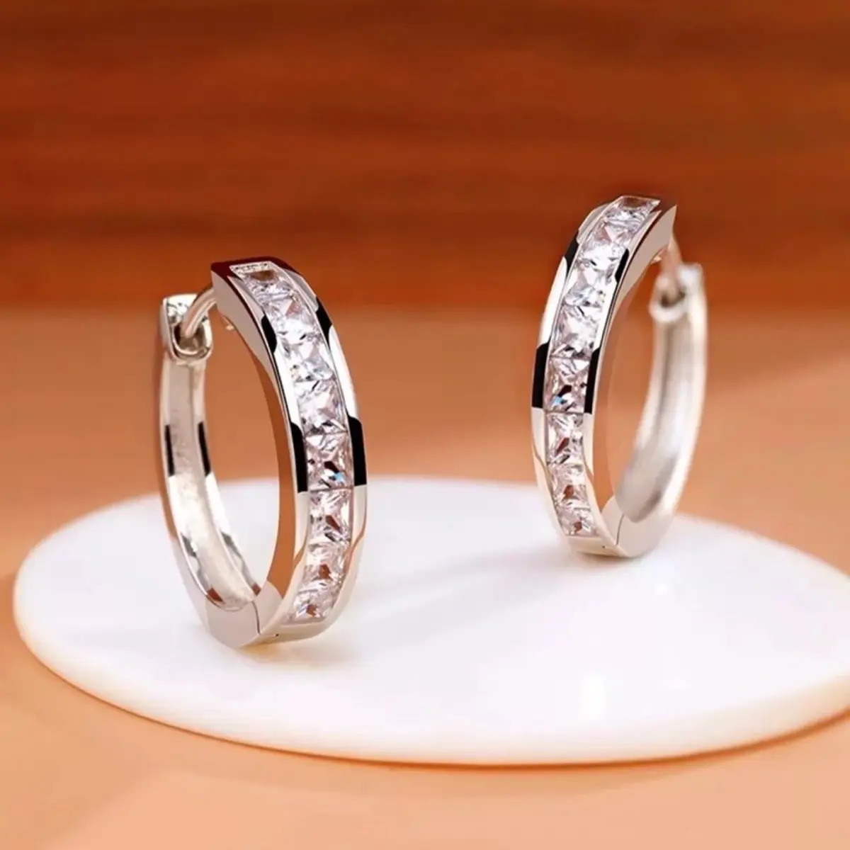 Huggie Hoop Clip Stone