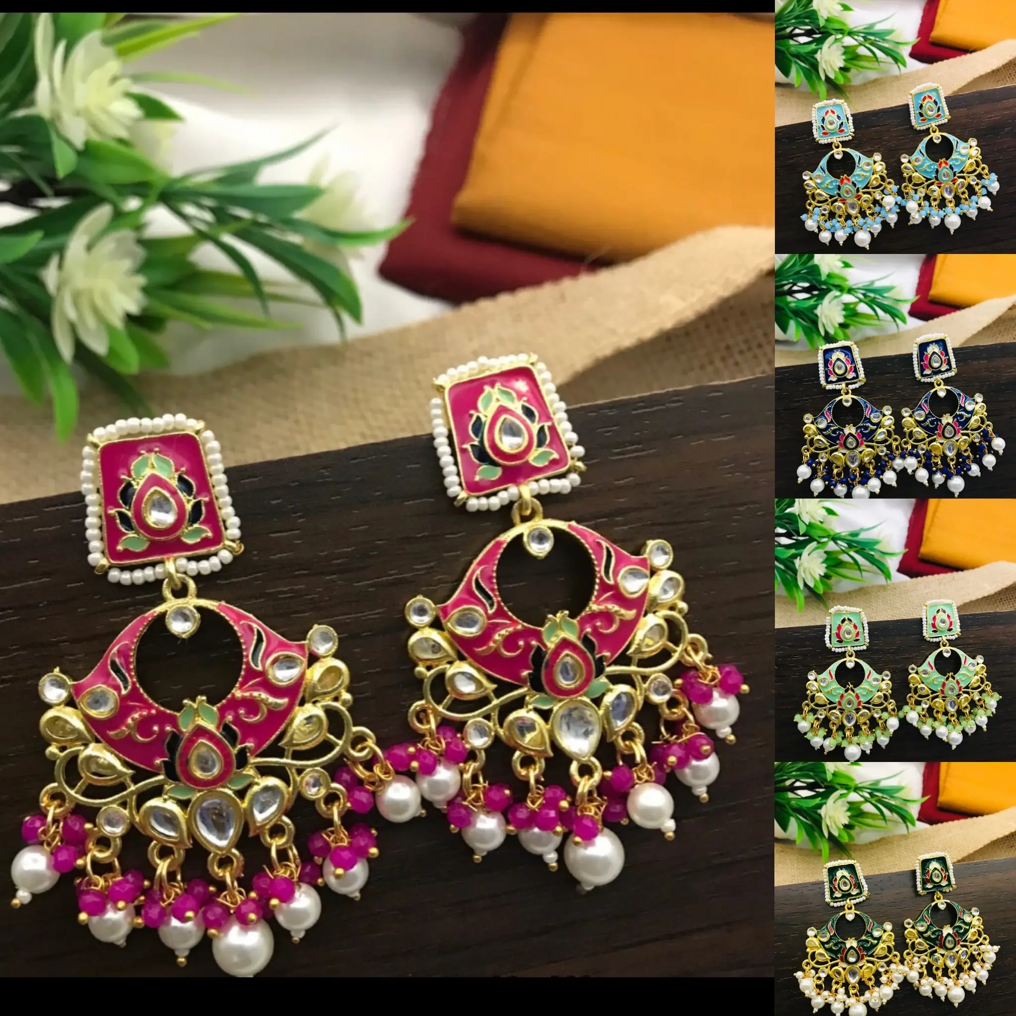 Designer Meenakari Kundan Gold Jhumka Earrings Wedding Jewellery