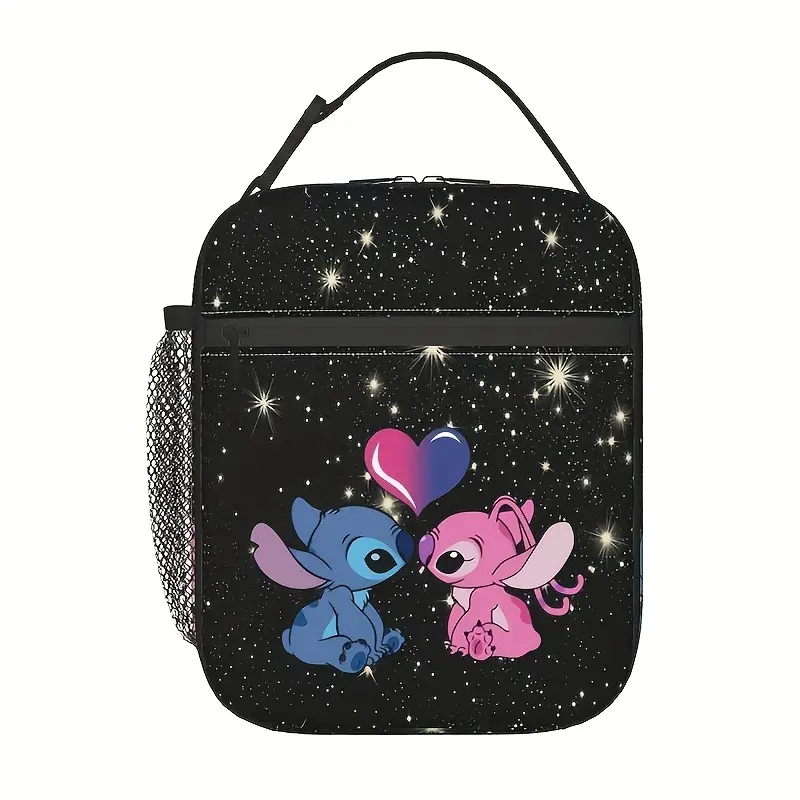 1pc Stitch and Angel Fabric Lunch Bag, Casual Style, Lightweight, Hand Washable, No Edge Paint, Random Printed Design, Cute Cartoon Insulated Food Container Tote for Picnic