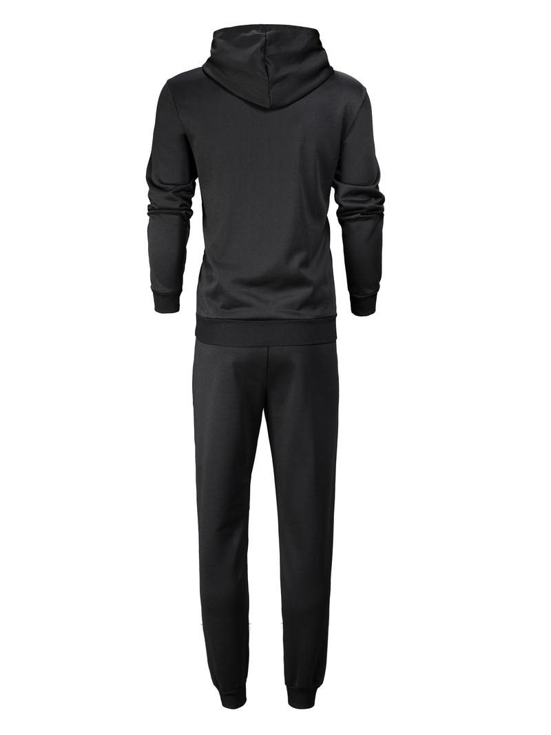 Product Introduction of 1set Polyester Men's Casual Sports Suit, Hooded Sweatshirt and Jogger Pants Set with Elastic Waist, Cuffed Ankles, Pockets, Regular Fit for Outdoor Running and Jogging - Spring/Autumn Collection 14