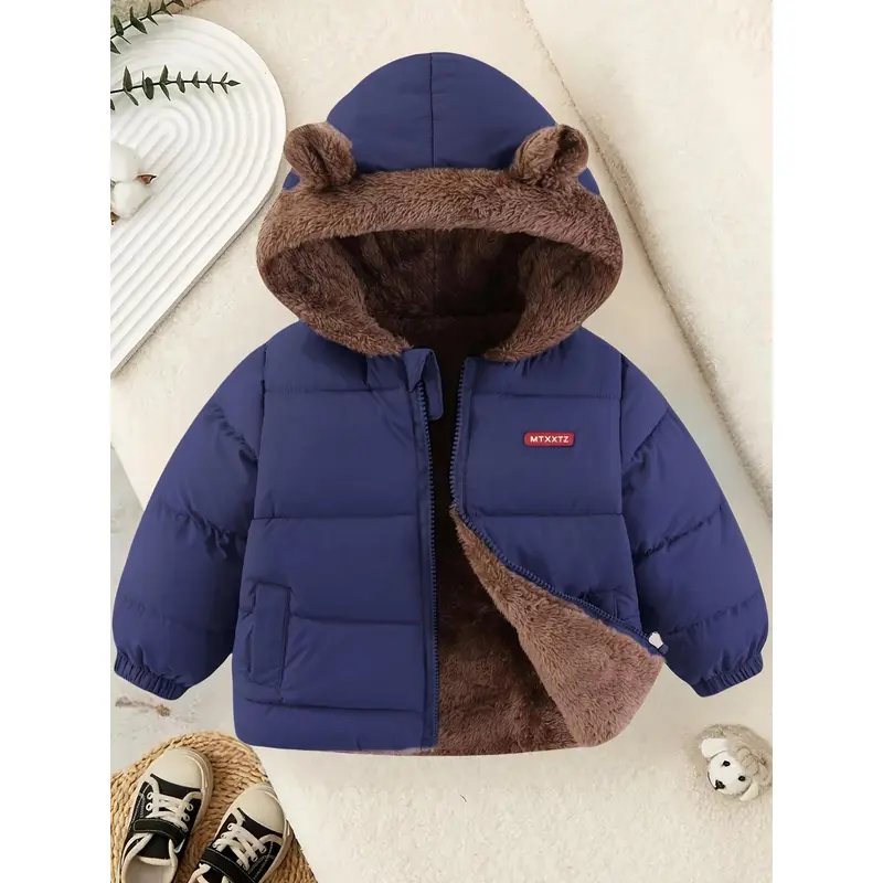Youngsters' Reversible Fleece-Lined Hooded Jacket - Warm, Windproof Winter Coat for Boys & Girls, Casual Solid Color with Zip Detail 5