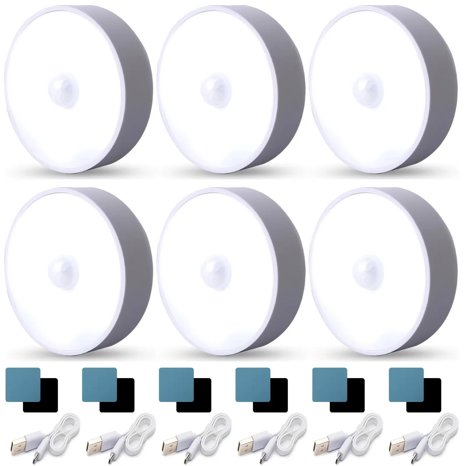 Motion-Sensor Night Light, 6-LED 3 Modes Night Light for Home Decor, USB Rechargeable Sticky Magnetic LED Lights For Bedroom, Cabinet, Cabinet, Stair
