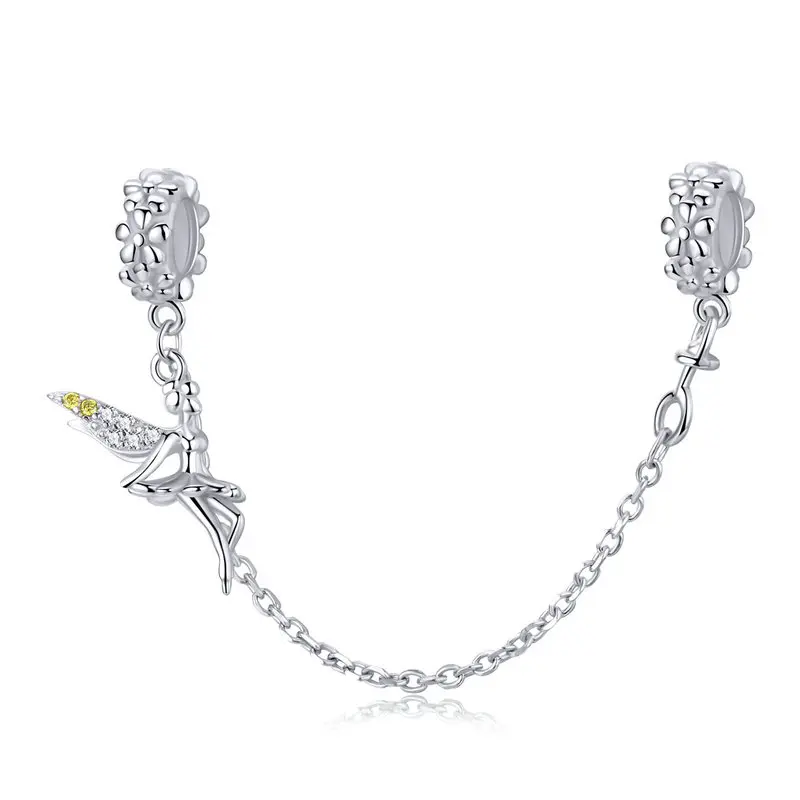 Genuine 925 Sterling Silver Fairy Safety Chain Charm Spacer Stopper Compatible With Pandora Bracelets