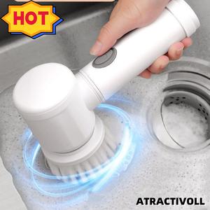 【ATRACTIVOLL】1 Set（5 In 1） Electric Spin Scrubber, USB Rechargeable Electric Handheld Cleaning Brush Tool , Multifunctional Cordless Water Proof Power Rotary Scrubber for Bathtub Wall Tile Window Sink  with 5 Replaceable Brush Heads