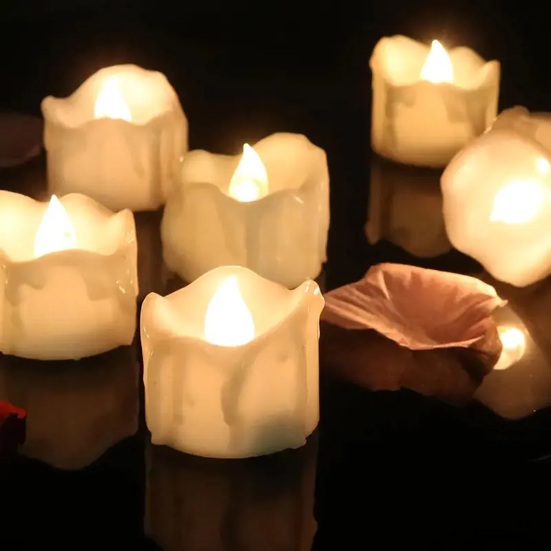 6/12Pcs Flickering LED Candles Warm White/Yellow Electric Candle Flameless Tealights for Wedding Valentine's Day Decoration 7