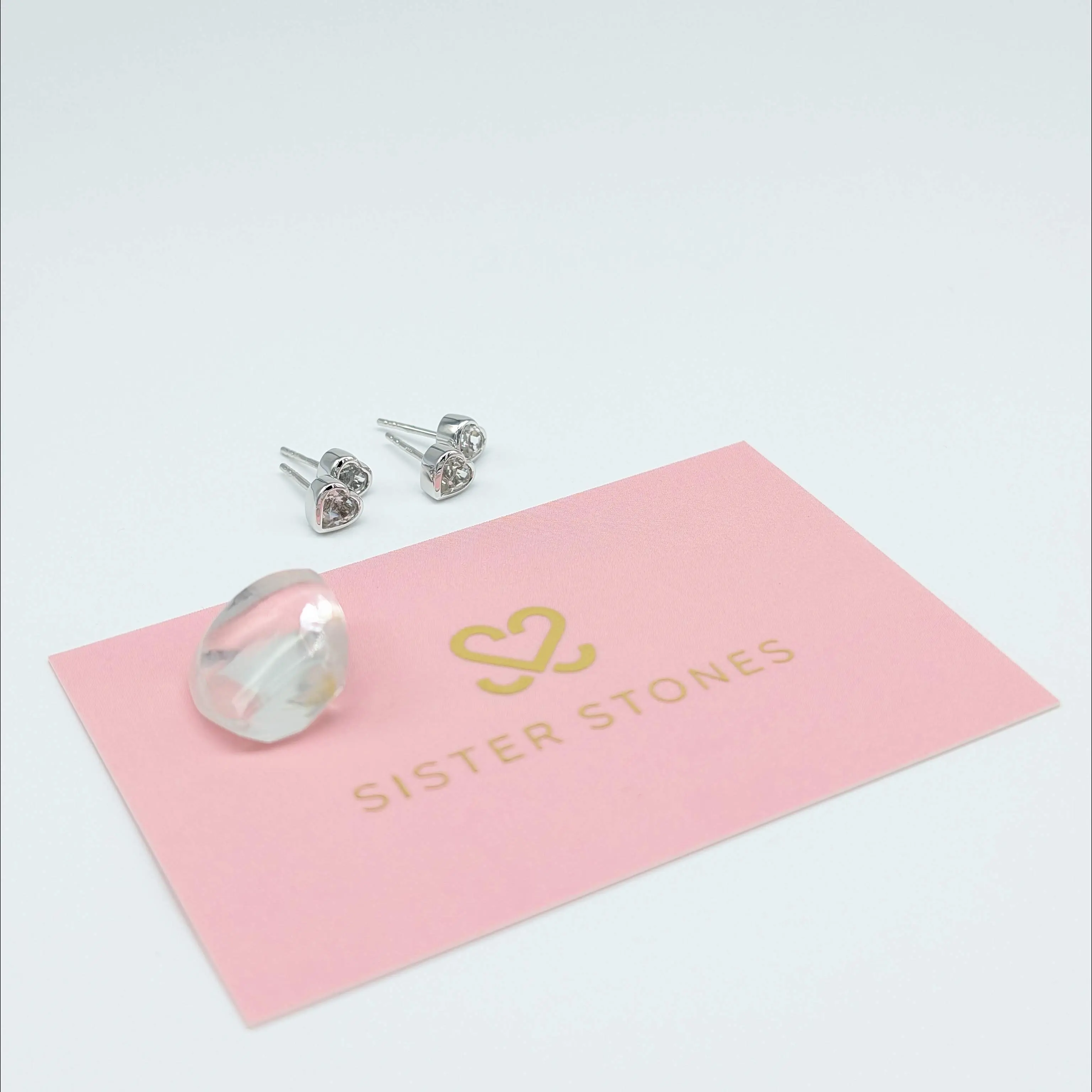 Set of 2 pairs - Heart White Topaz Sterling Silver Stud Earrings