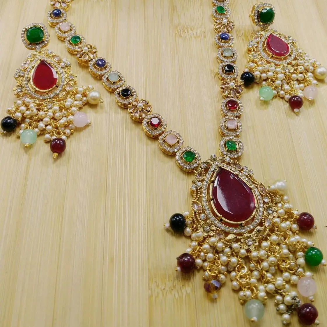 Pakistani Original Gold/Silver Plated Long Necklace with Earrings..