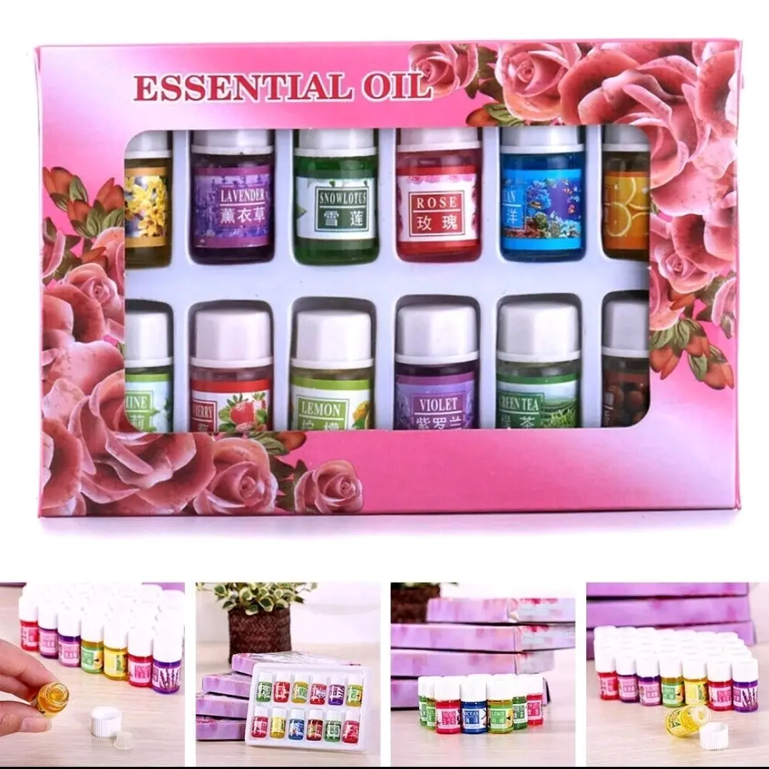 12Pcs 100% Pure Oils Essential Oil Set for Humidifier - Aromatherapy Gift Kit Pack Healthcare Solution Fitness Wellness Healthy Treatment Therapeutic