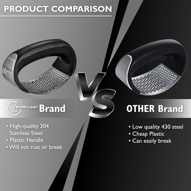 Garlic Press with Steel Edge - Stainless Steel - Premium Quality Kitchen Utensil for Easy Garlic Peeling and Cleaning - Utensils 1