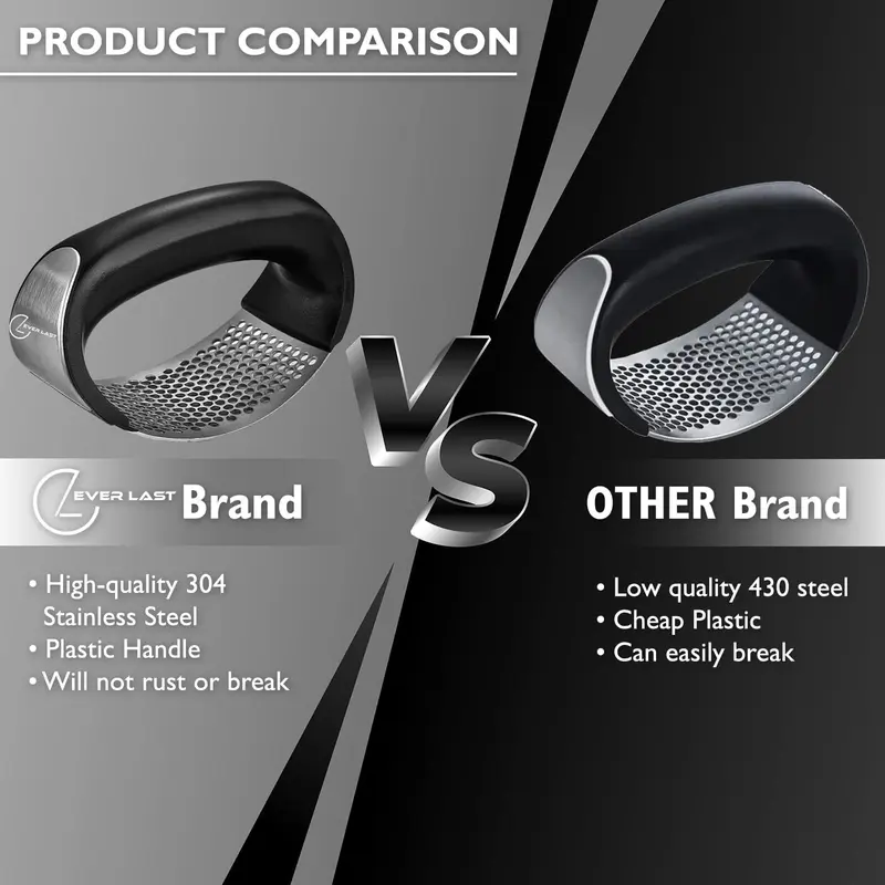 Garlic Press with Steel Edge - Stainless Steel - Premium Quality Kitchen Utensil for Easy Garlic Peeling and Cleaning - Utensils 1
