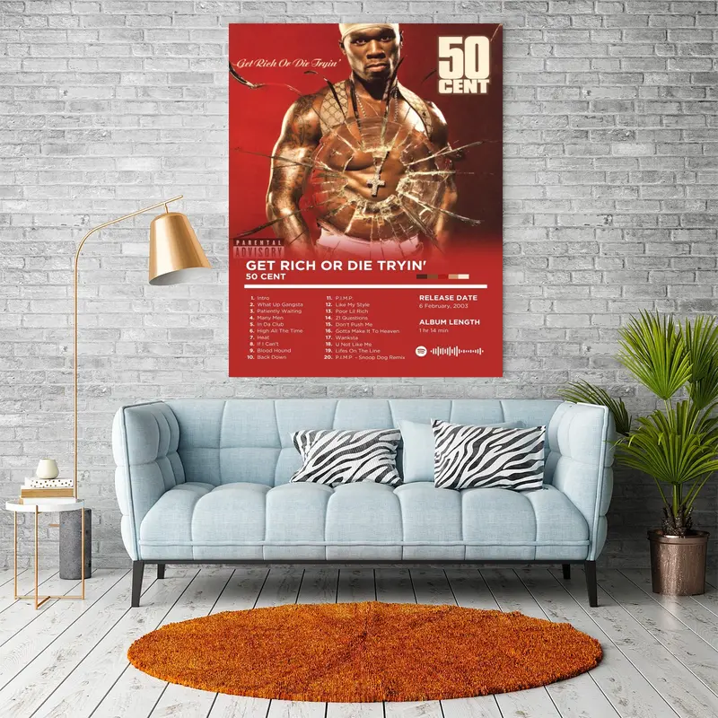 UNFRAMED 50 Cent Get Rich Or Die Tryin album PRINT ONLY NO FRAME hip hop music wall art A2 A3 A4 8x10 inches 2