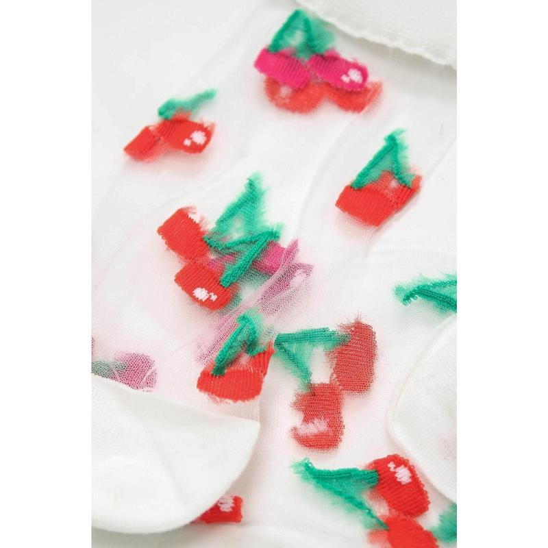 Red and pink cherry sheer socks 1