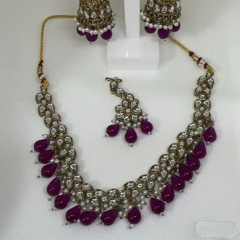 Children’s Flat line Kundan necklace set for young girls 5