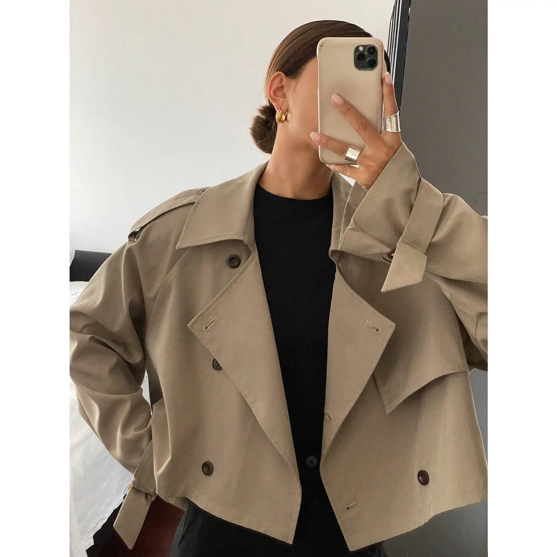 DAZY Women's Short Casual Trench Coat, Autumn New Arrival Fabric Fit