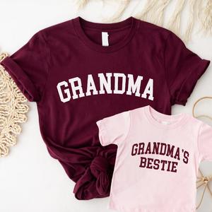 Grandma & Grandma's Bestie College Matching Burgundy/Pink T-Shirts