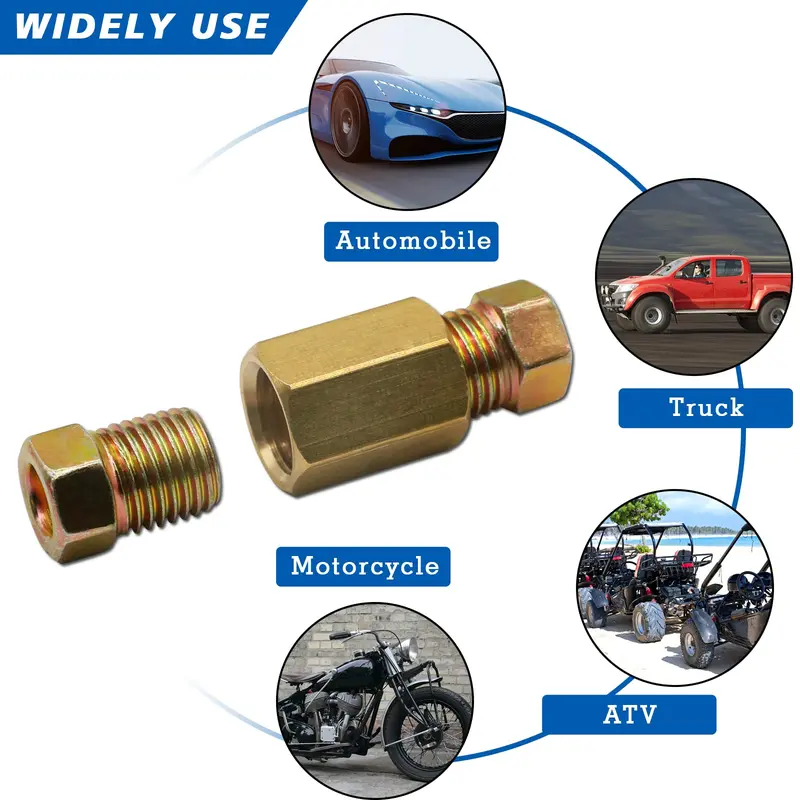 3/16" brake Line Brass Nut Fittings Set,4 Unions & 8 Nuts for SAE Inverted Flaring Brake Pipe (4.75mm) 6