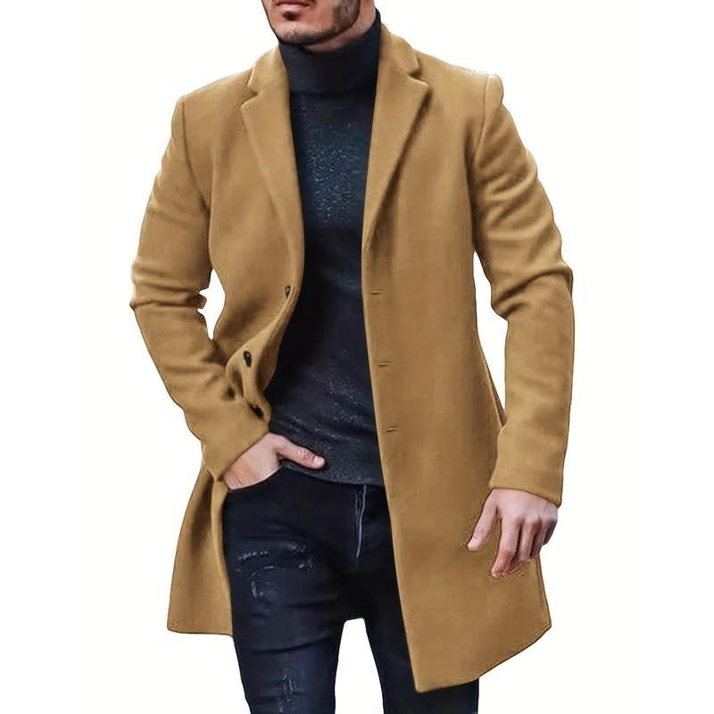 Men's Retro Trench Coat, Semi-formal Warm Single Breasted Overcoat For Fall Winter Business 1