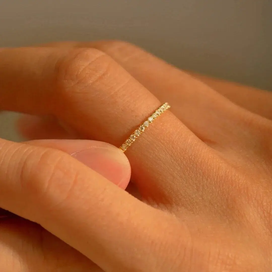 Eternity Ring for Women UK, 18K Gold Plated Half Eternity, Skinny Eternity Ring, Wedding Band, Minimalist Ring, Dainty Eternity Ring