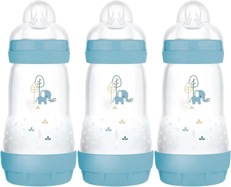 Easy Start Self Sterilising Anti-Colic Baby Bottle Pack of 3 (3 x 260 ml), Anti-Colic Bottle with Medium Flow MAM Teats Size 2, Newborn Essentials, Blue (Designs May Vary) 0