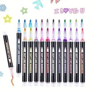 Dual-Line Metallic Outline Markers for Writing and Drawing - 8/12 Colors, Non-Toxic