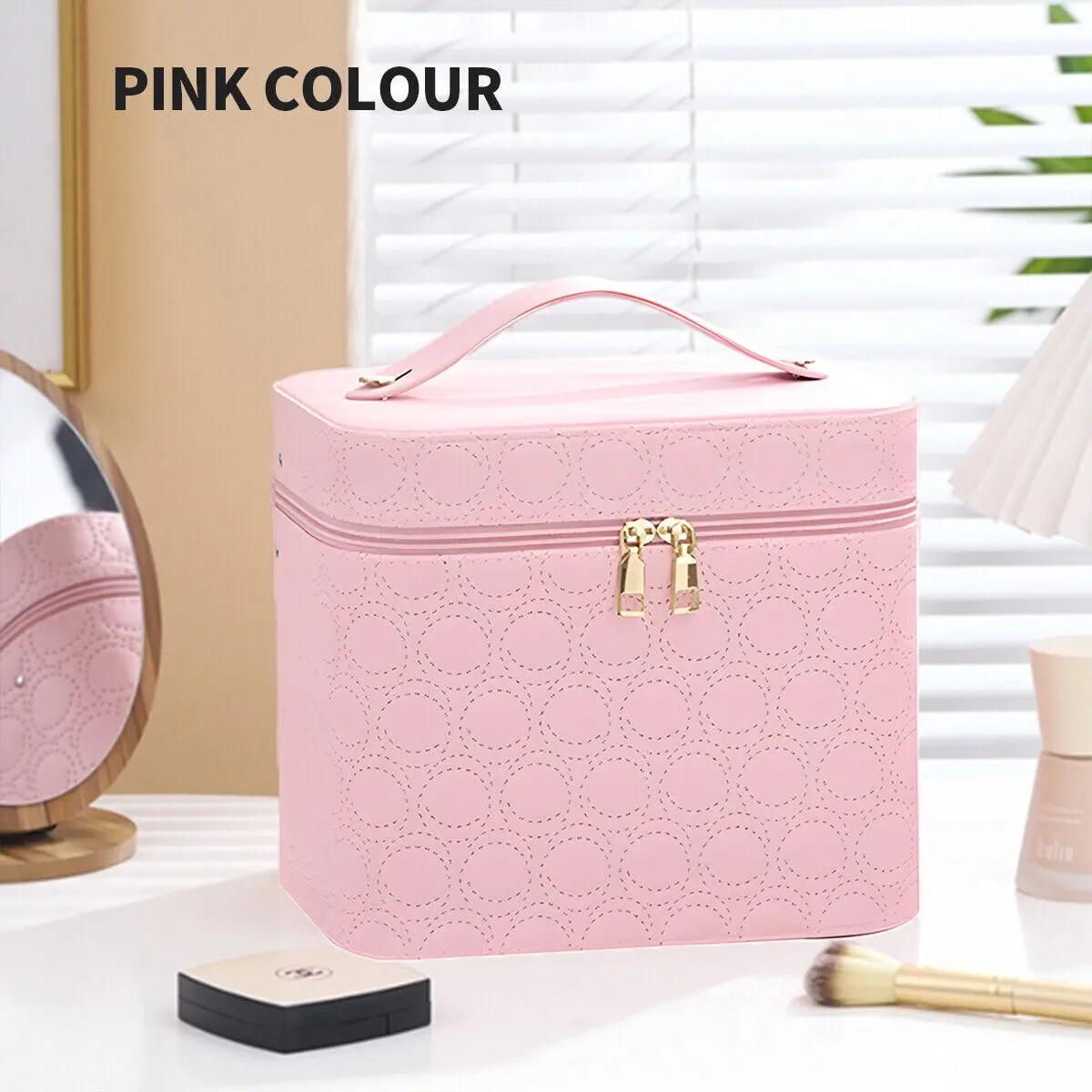 NEW Makeup Bag with Mirror Large capacity Box Make up Travel Cosmetic Bag LED UK