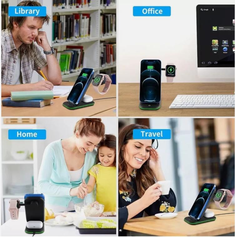 3 in 1 Fast Wireless Charging Station Dock for iPhone Airpod & Android - Smartphone & Cellphone 2