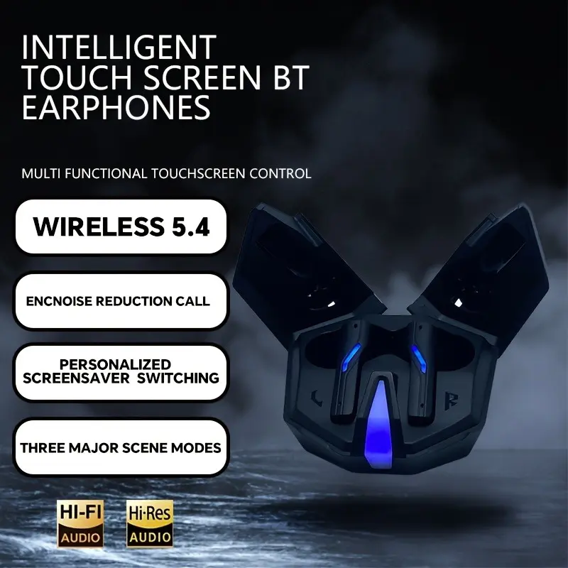 1 Pair Wireless In-Ear Headphones with Active Noise Cancellation, Touch Control, Type-C Charging, 300mAh Rechargeable Battery, Non-Waterproof, Emergency Light, Compatible with Music Apps & Games - Mirror Headphones 5