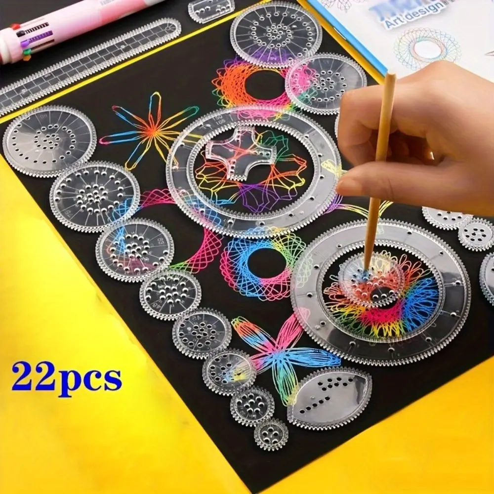 22 Pieces Spirograph Art Design Set, Plastic Spiral Drawing Ruler Kit, Educational Flower Art Tool for Children and Adults kids