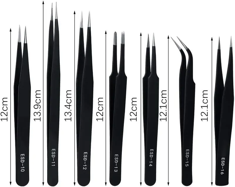 Precision ESD Anti-Static Tweezers, 7 pcs Stainless Steel Tweezers Set for Electronics, Jewelry-Making, Laboratory Work, Repairing, Hobbies 1