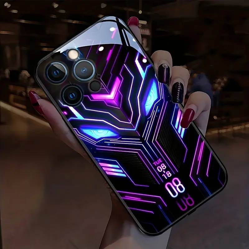 For IPhone Colorful Smart Voice-activated Call Light-emitting Shell LED Light Mobile Phone Case For IPhone14/14 Pro/14 Pro Max/15/15Plus/15Pro/15Pro Max Colorful Glowing Bumper Shockproof Skin Feeling Frosting And Anti Scratch Protective Shell-Looki Ngi